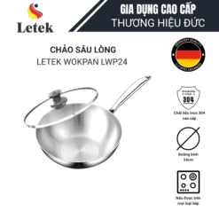 Chảo sâu lòng inox nguyên khối Letek LWP24 - công nghệ Nano Nhiệt lạnh, chống dính tự thân size 24cm, sâu 8cm, nấu được trên mọi loại bếp