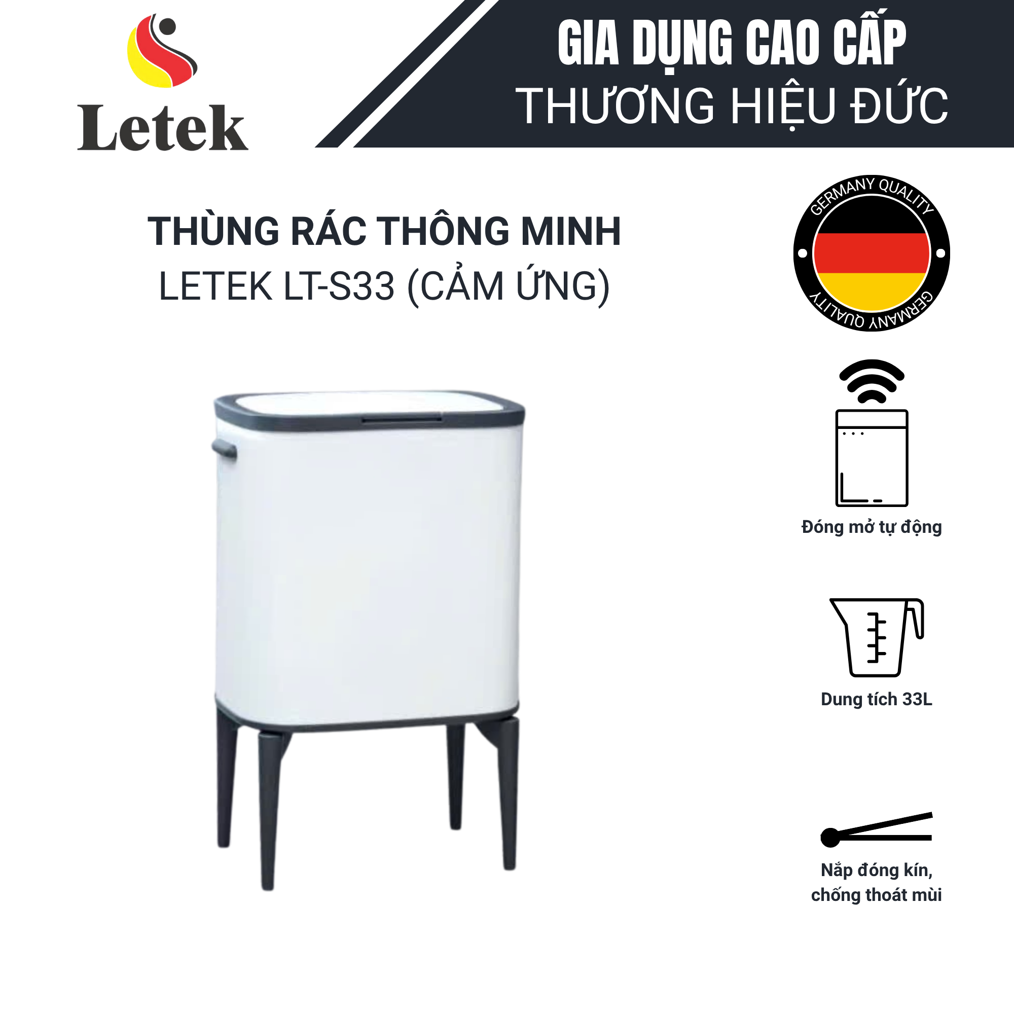 THÙNG RÁC THÔNG MINH LETEK LT-S33: TIẾT KIỆM DIỆN TÍCH, SANG TRỌNG VÀ HIỆN ĐẠI CHO MỌI KHÔNG GIAN