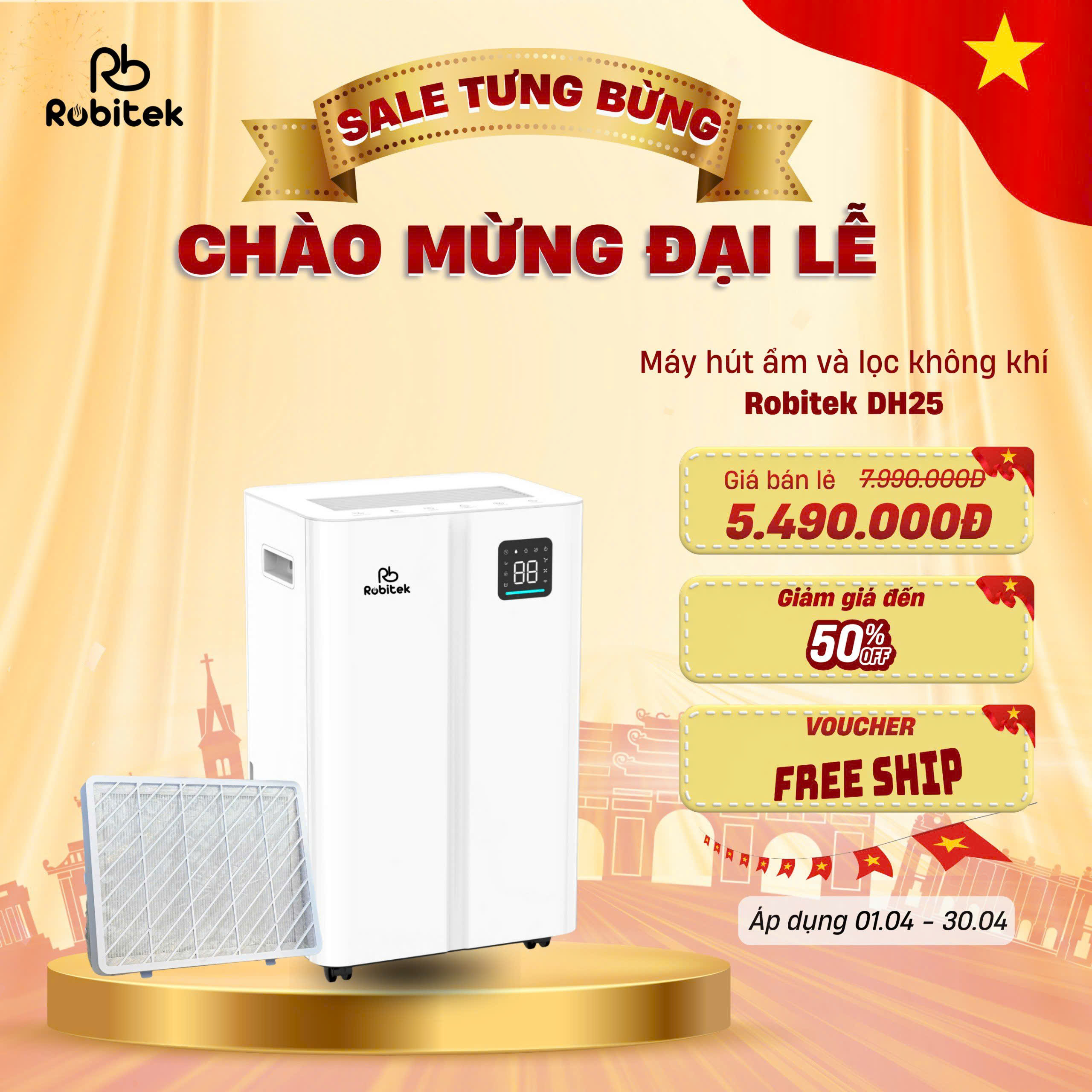 Máy Hút Ẩm Robitek DH25 | Công suất hút ẩm 25L/ngày