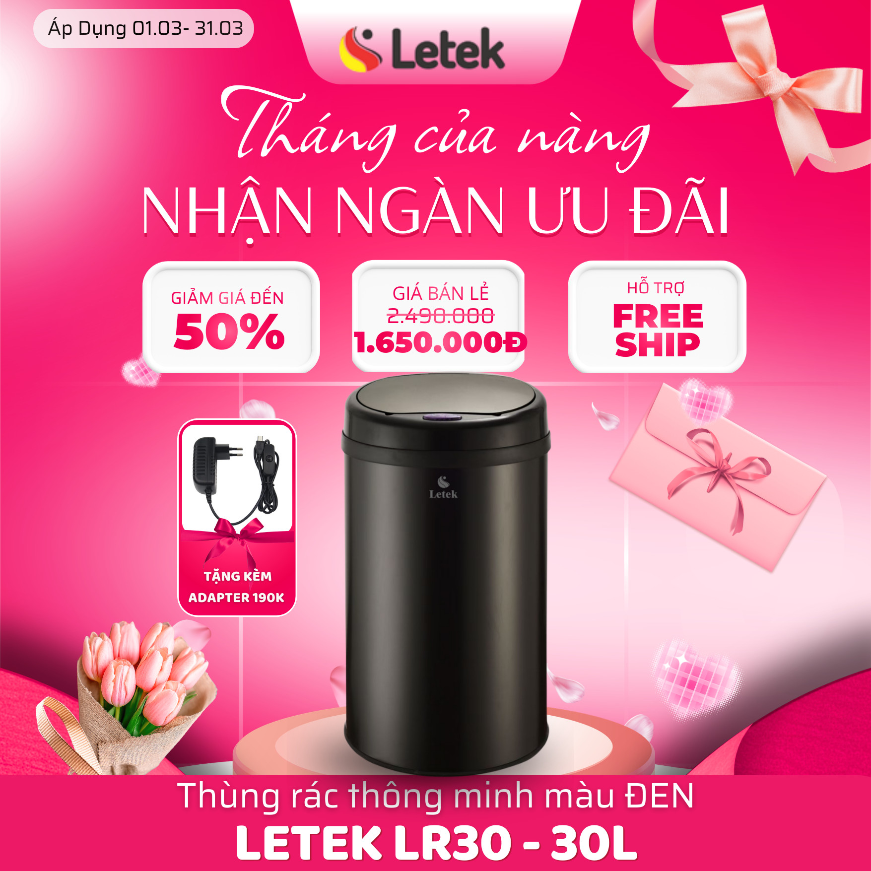 THÙNG RÁC THÔNG MINH LETEK LR30 – Thùng rác cảm ứng nhỏ gọn tiện ích cho mọi không gian sống