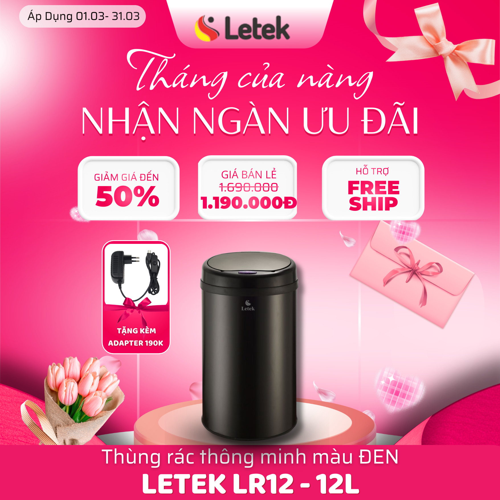 THÙNG RÁC THÔNG MINH LETEK LR12 – Thùng rác cảm ứng nhỏ gọn tiện ích cho mọi không gian sống