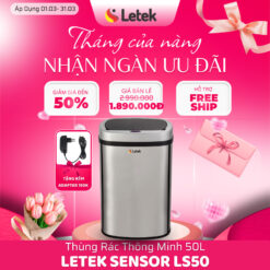 THÙNG RÁC THÔNG MINH LETEK LS50 – Thùng rác cảm ứng, thiết kế tối giản, tiện ích cho mọi không gian sống
