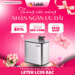 THÙNG RÁC THÔNG MINH LETEK LC05 – Nhỏ gọn tiện ích cho mọi không gian sống, kèm cả miếng dán treo tường và thanh ray gài cửa tủ bếp