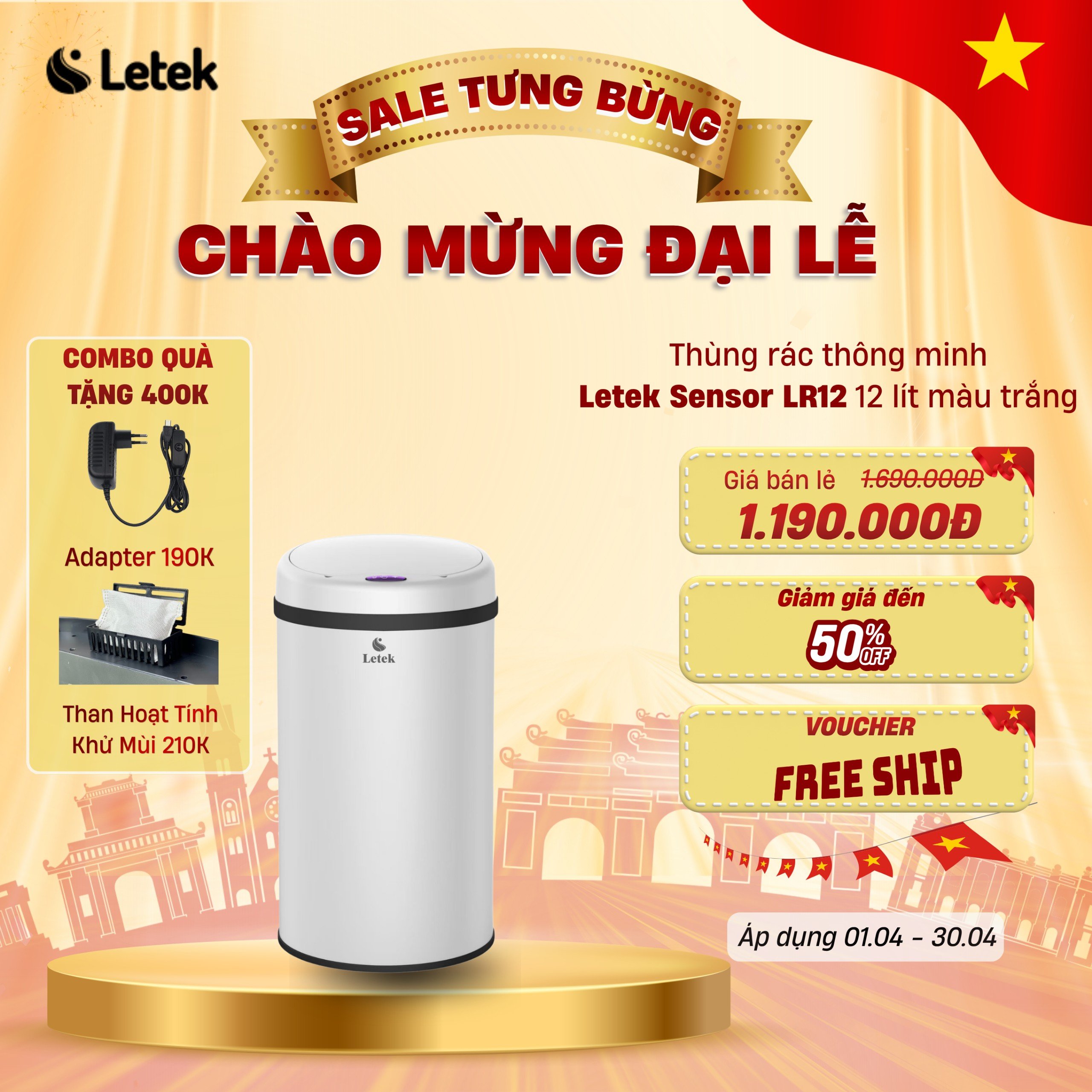 THÙNG RÁC THÔNG MINH LETEK LR12 – Thùng rác cảm ứng nhỏ gọn tiện ích cho mọi không gian sống
