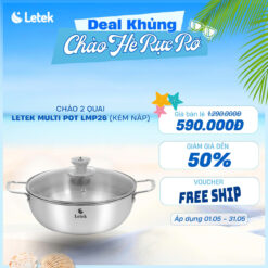 Nồi đa năng inox nguyên khối Letek LMP26 - công nghệ Silent Boiling, chống dính tự thân size 26cm, sâu 9cm, nấu được trên mọi loại bếp